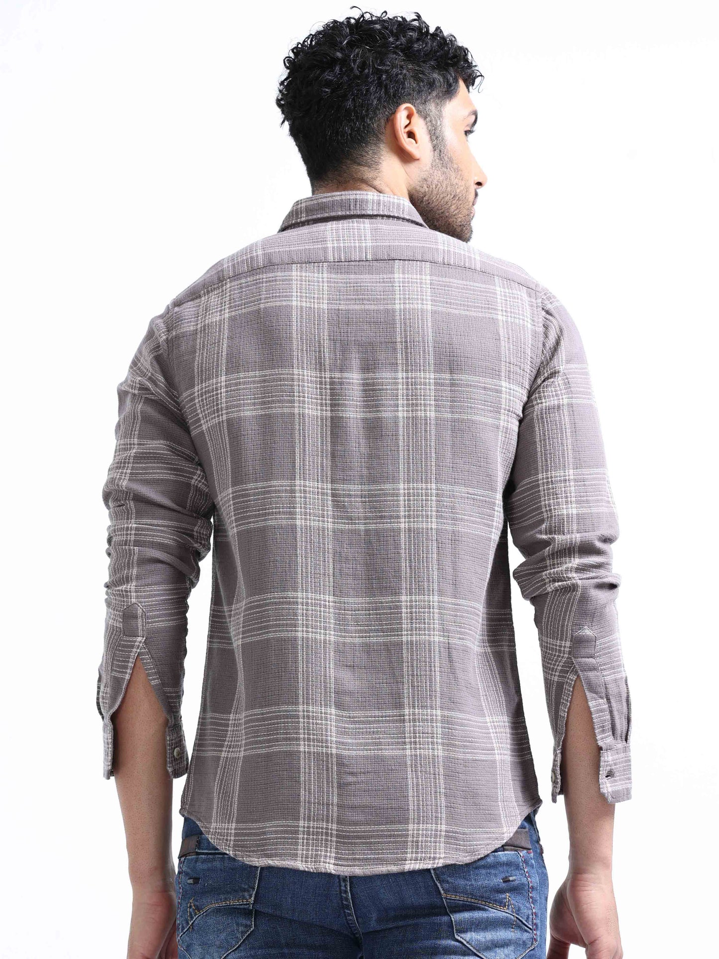 Dark Broown Dobby Full Sleeves Shirts For Men 