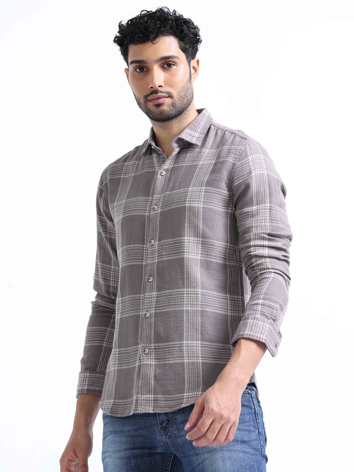 Dark Broown Dobby Full Sleeves Shirts For Men 