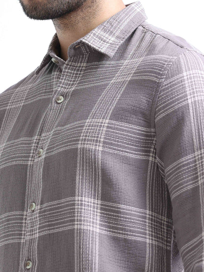 Dark Broown Dobby Full Sleeves Shirts For Men 