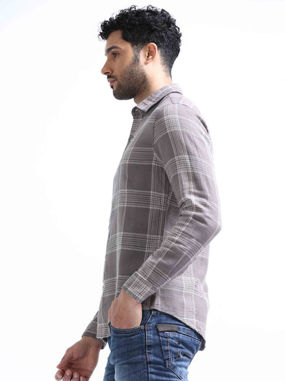 Dark Broown Dobby Full Sleeves Shirts For Men 