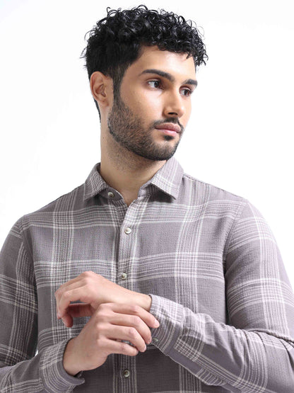 Dark Broown Dobby Full Sleeves Shirts For Men 