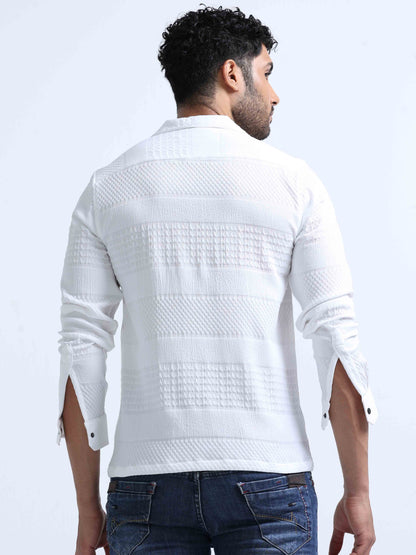 White Knitted Lycra full Sleeve Shirt