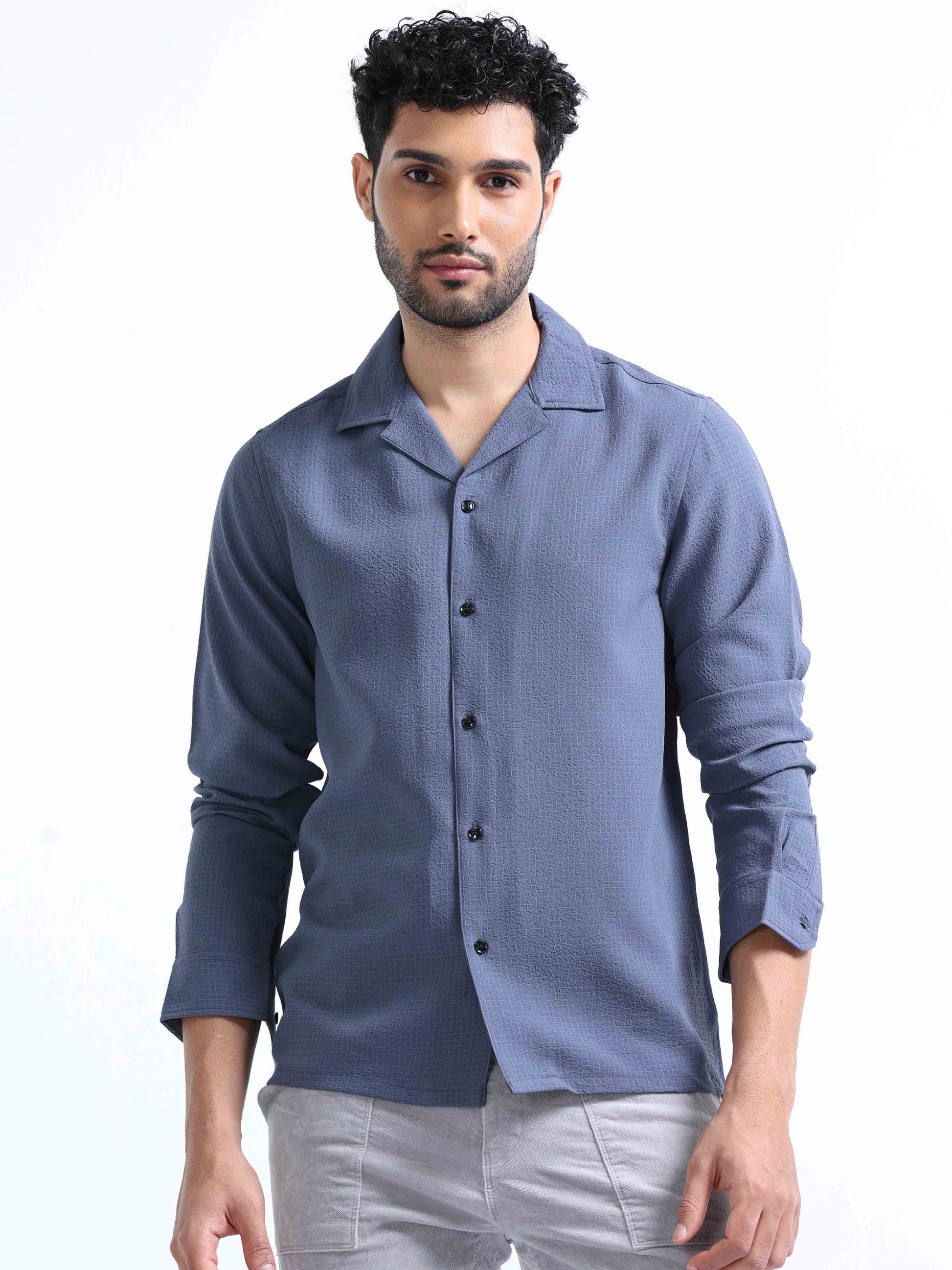 Blue Crushed Full Sleeve Shirt for Men 