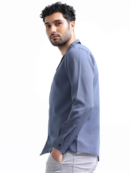 Blue Crushed Full Sleeve Shirt for Men