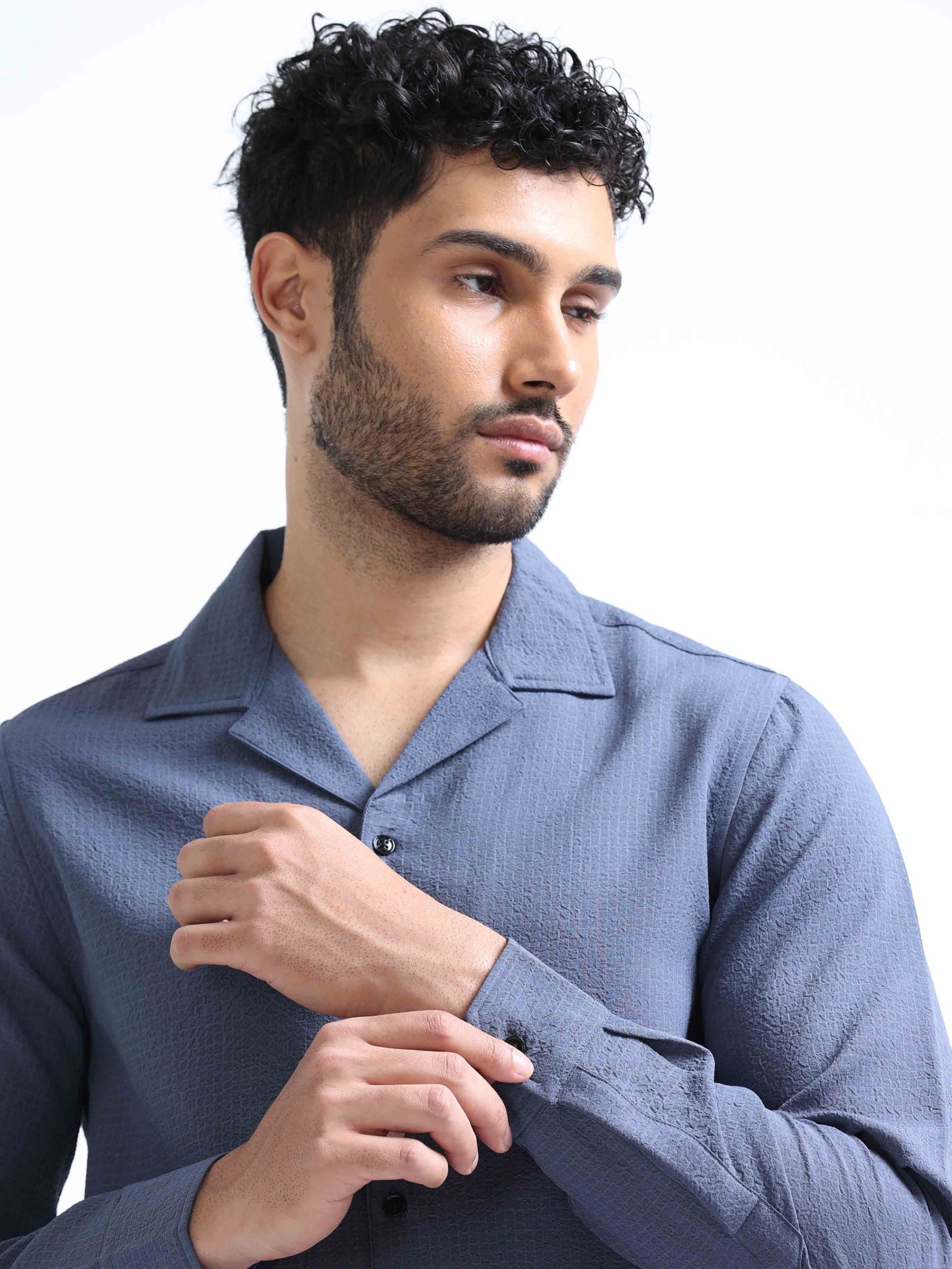 Blue Crushed Full Sleeve Shirt for Men