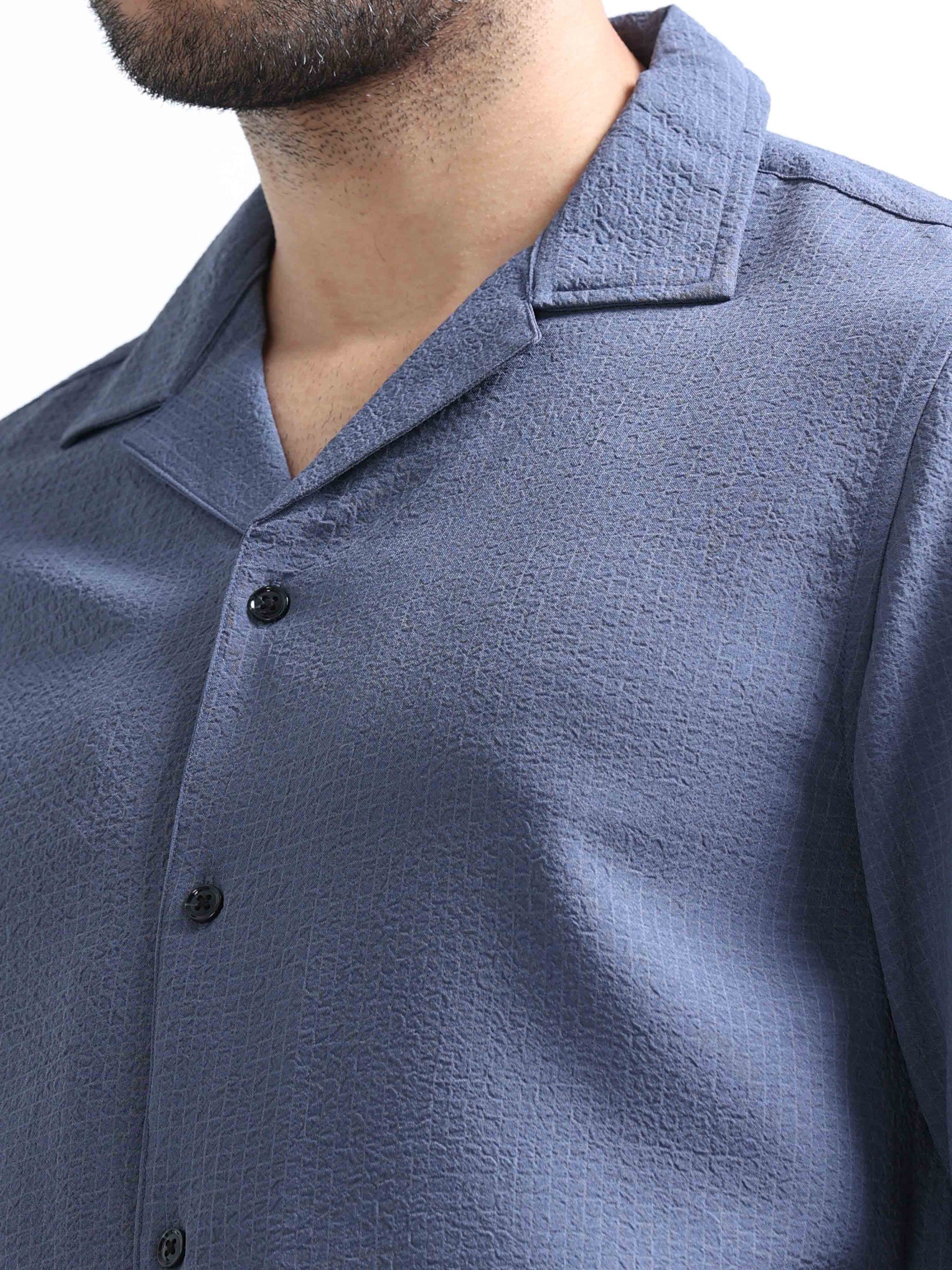 Blue Crushed Full Sleeve Shirt for Men