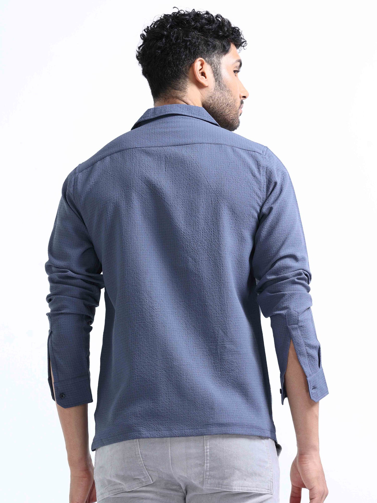 Blue Crushed Full Sleeve Shirt for Men