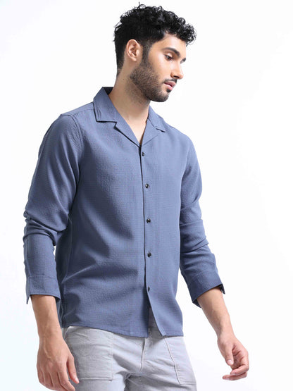 Blue Crushed Full Sleeve Shirt for Men