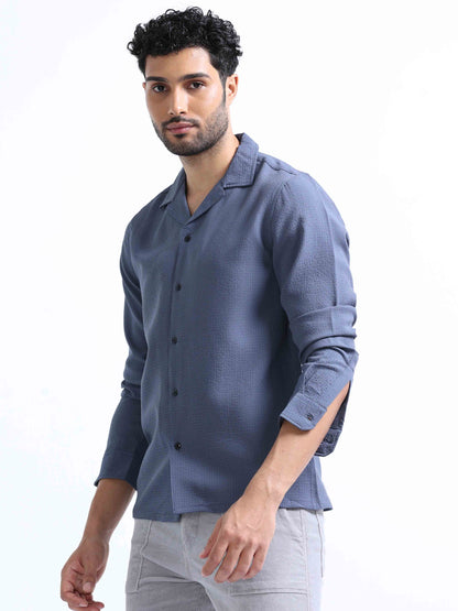 Blue Crushed Full Sleeve Shirt for Men