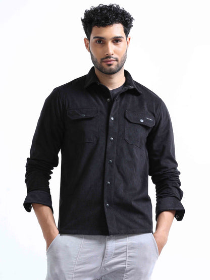 Black Velvet Over Double Pocket Shirt for Men 