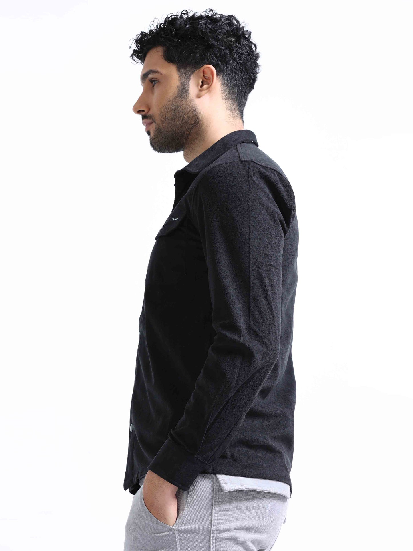 Black Velvet Over Double Pocket Shirt for Men 