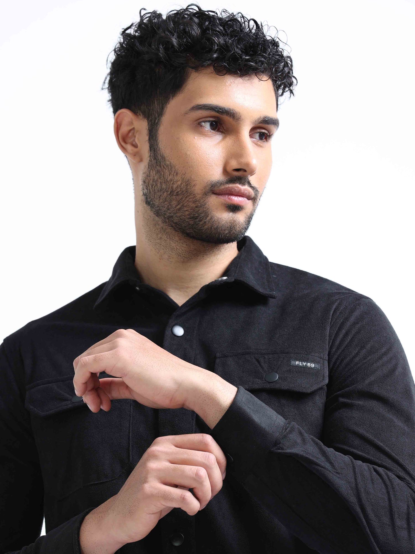 Black Velvet Over Double Pocket Shirt for Men 