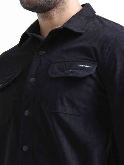 Black Velvet Over Double Pocket Shirt for Men 