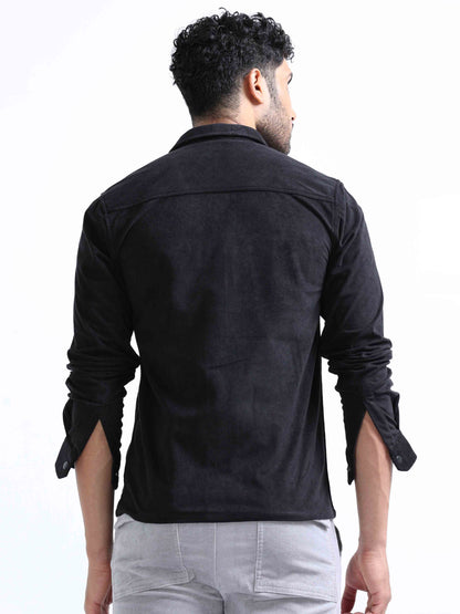 Black Velvet Over Double Pocket Shirt for Men 