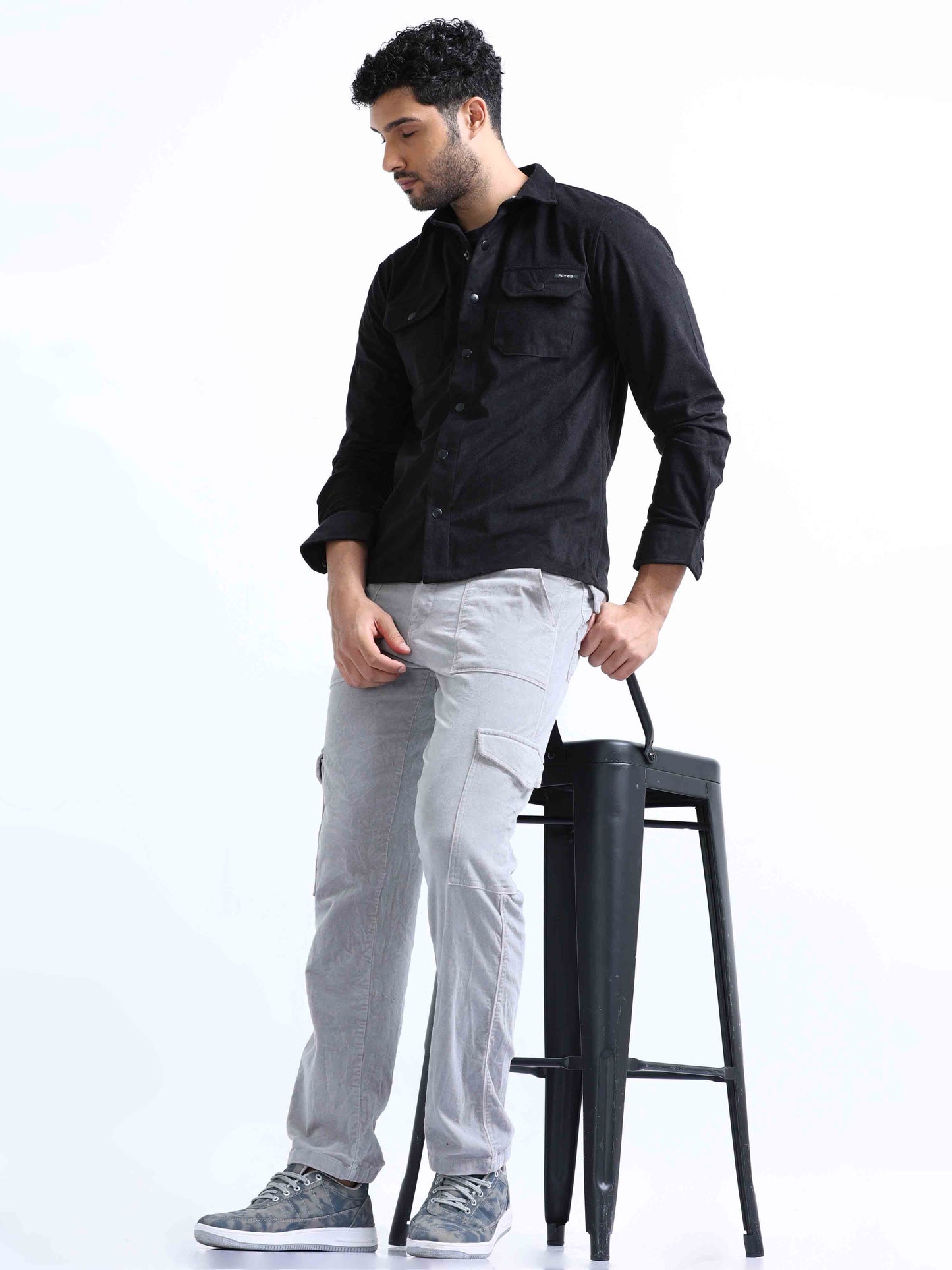 Black Velvet Over Double Pocket Shirt for Men 