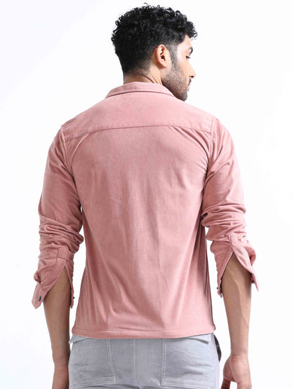 Pink Velvet Over Full Sleeves Shirt For Men 