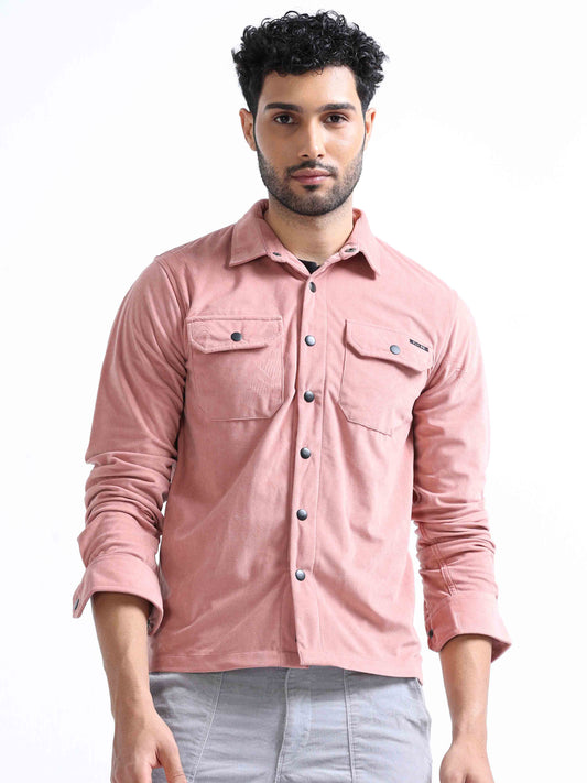 Pink Velvet Over Full Sleeves Shirt For Men 