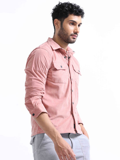 Pink Velvet Over Full Sleeves Shirt For Men 