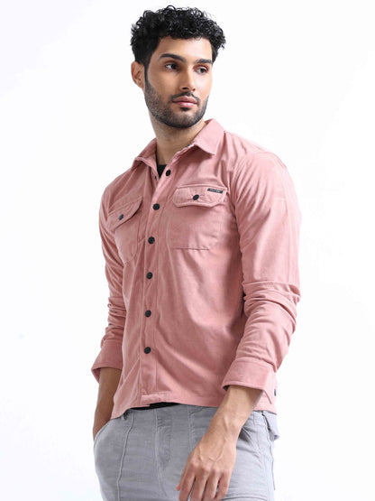 Pink Velvet Over Full Sleeves Shirt For Men 