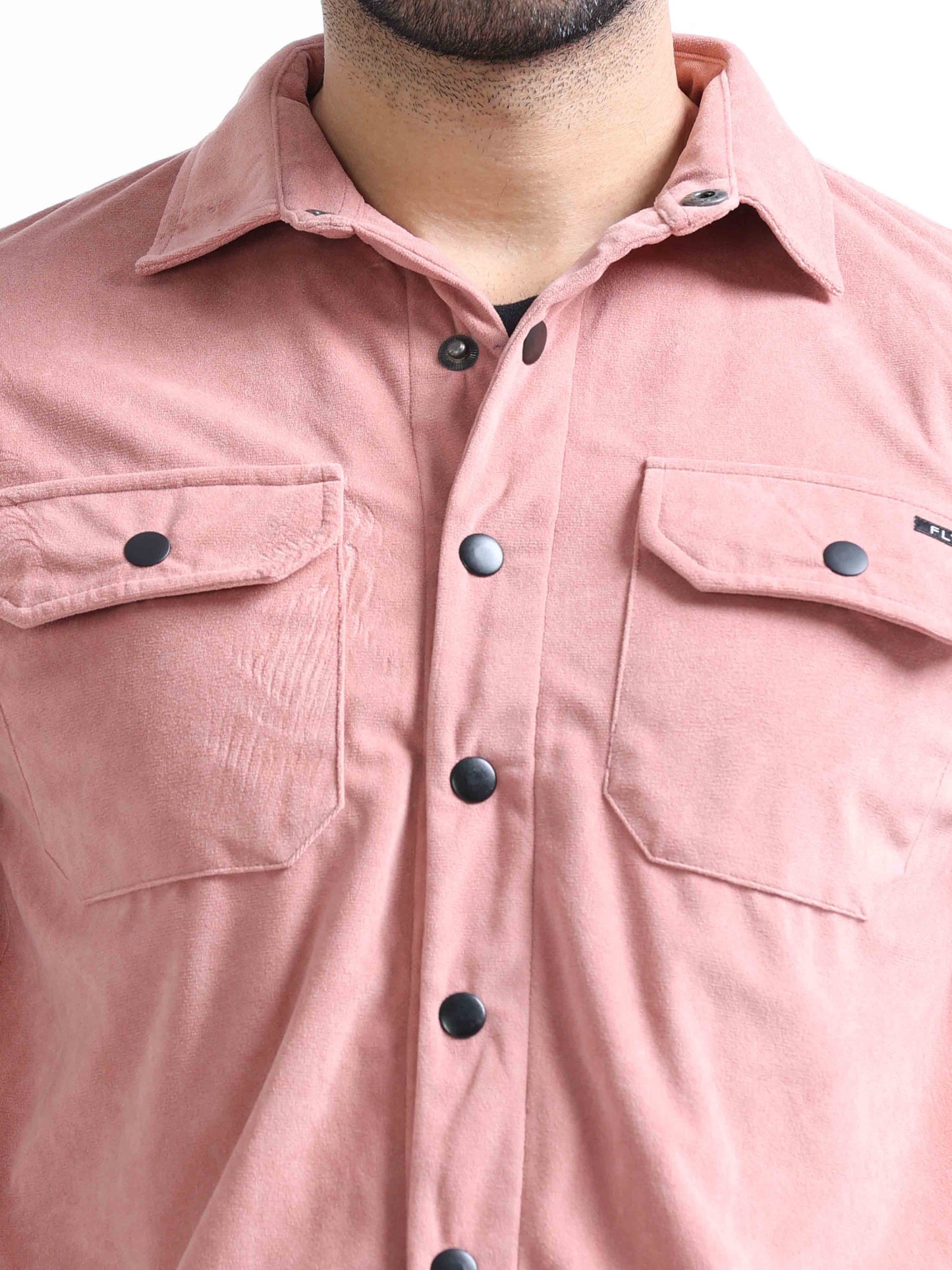 Pink Velvet Over Full Sleeves Shirt For Men 