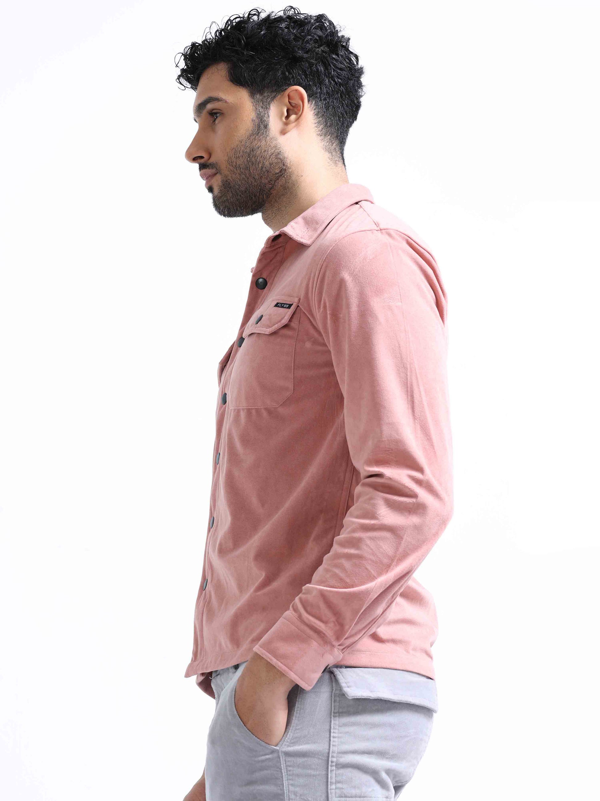 Pink Velvet Over Full Sleeves Shirt For Men 