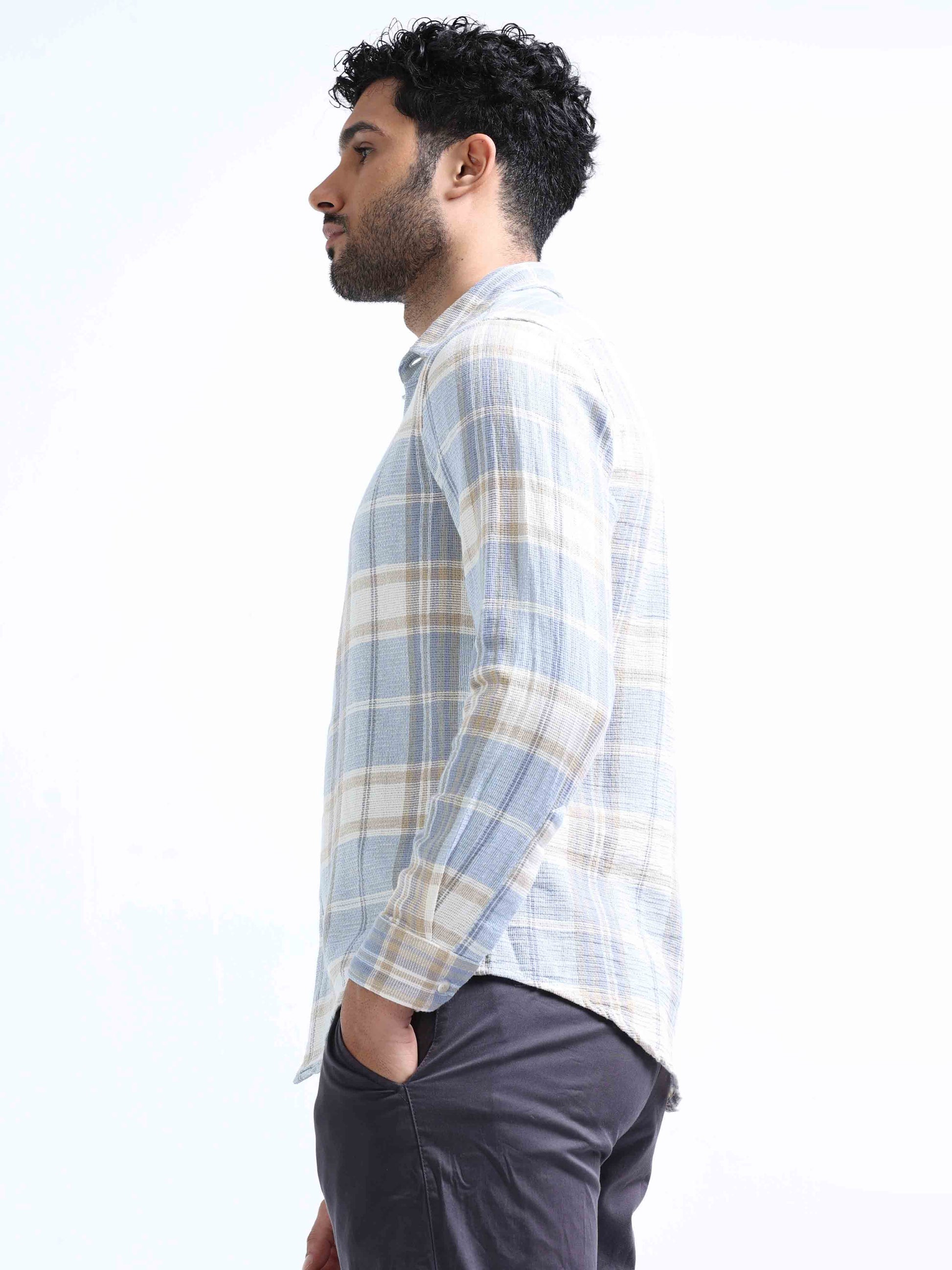 Light Blue Dobby Full Sleeve Shirt For Men