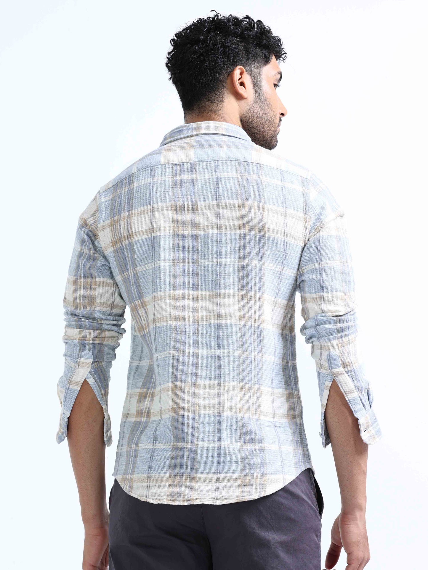 Light Blue Dobby Full Sleeve Shirt For Men