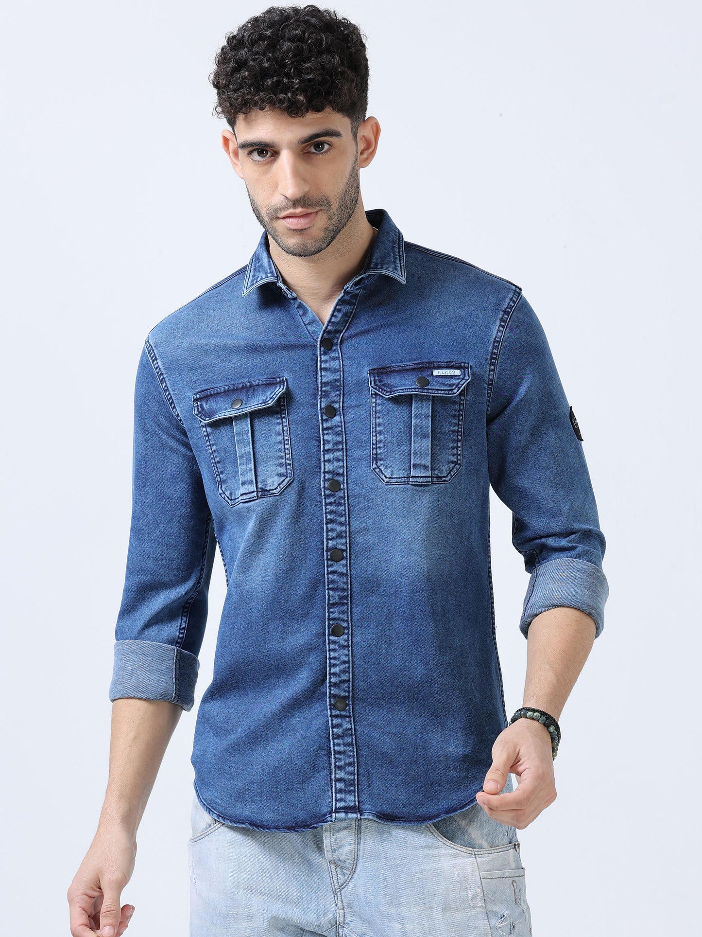 Metallic Blue Denim Shirt