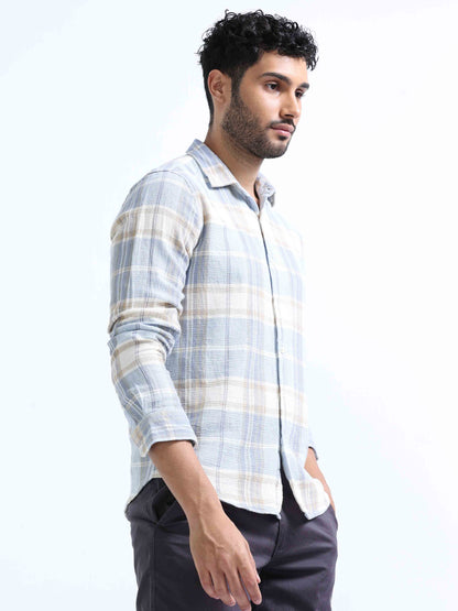 Light Blue Dobby Full Sleeve Shirt For Men