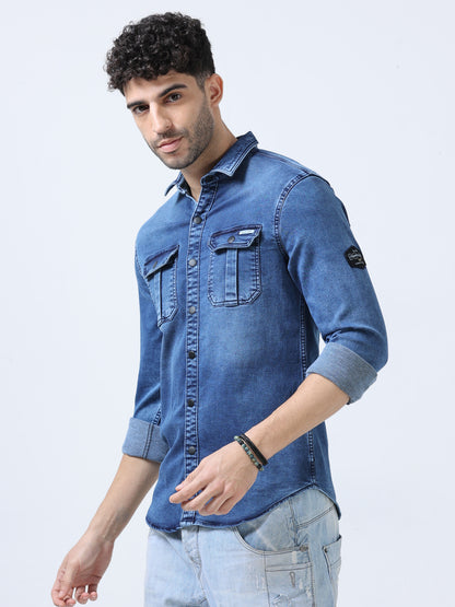 Metallic Blue Denim Shirt