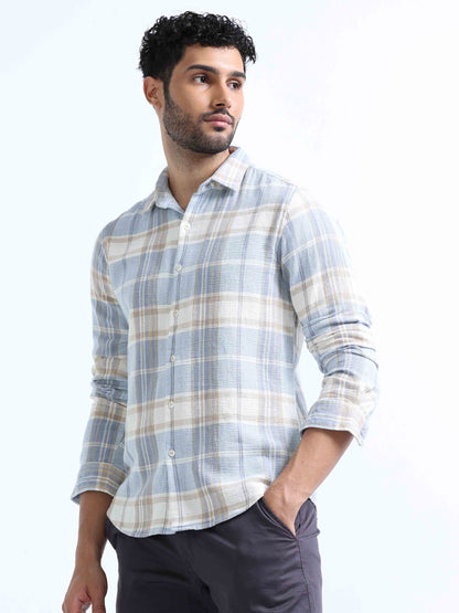 Light Blue Dobby Full Sleeve Shirt For Men