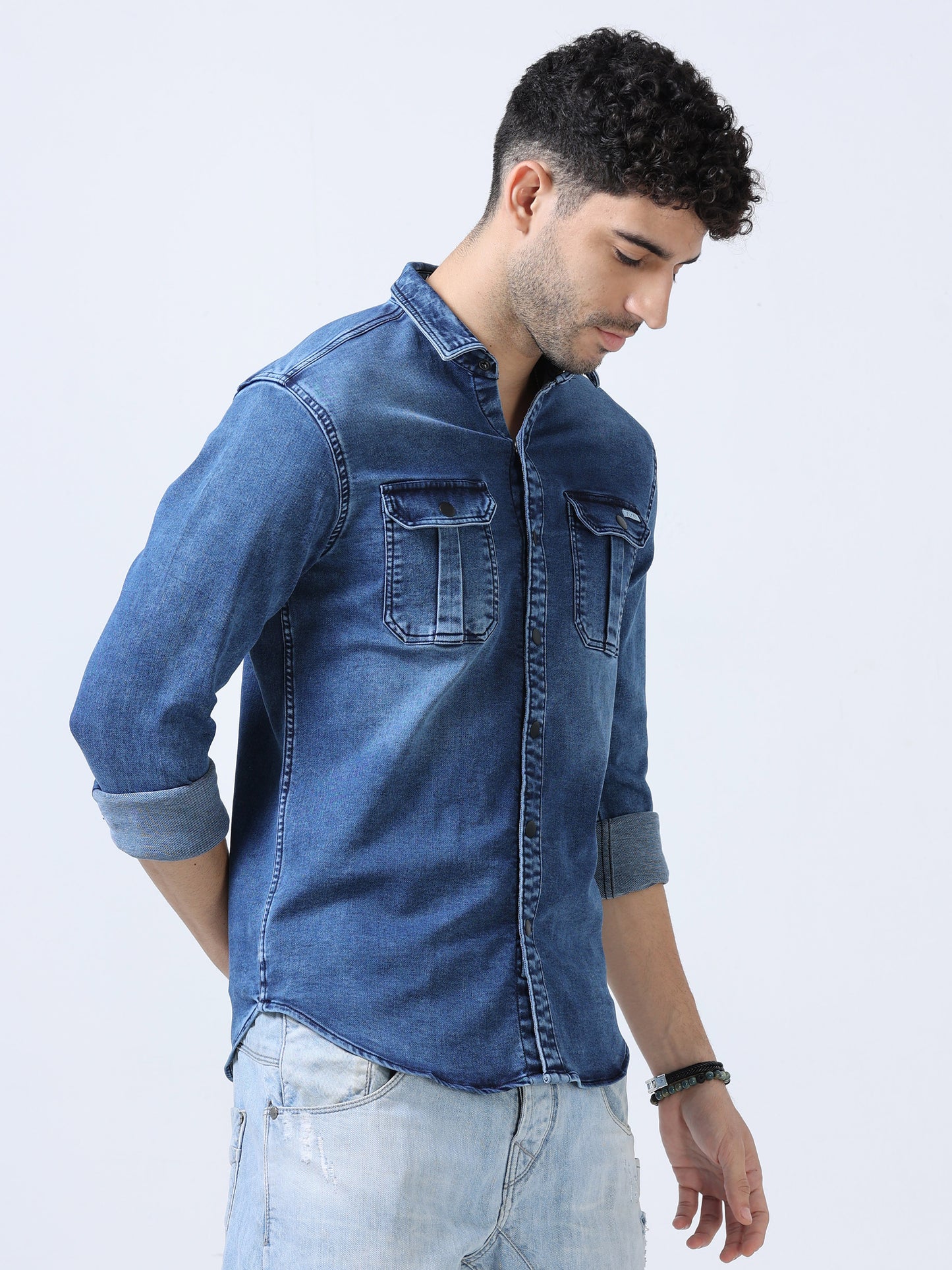 Metallic Blue Denim Shirt