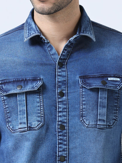 Metallic Blue Denim Shirt