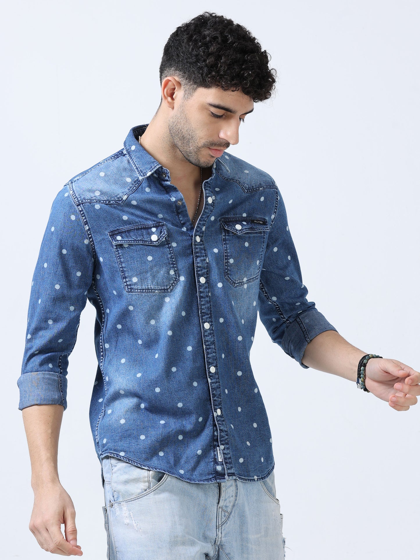 Marble Blue Polka Dot Denim Shirt