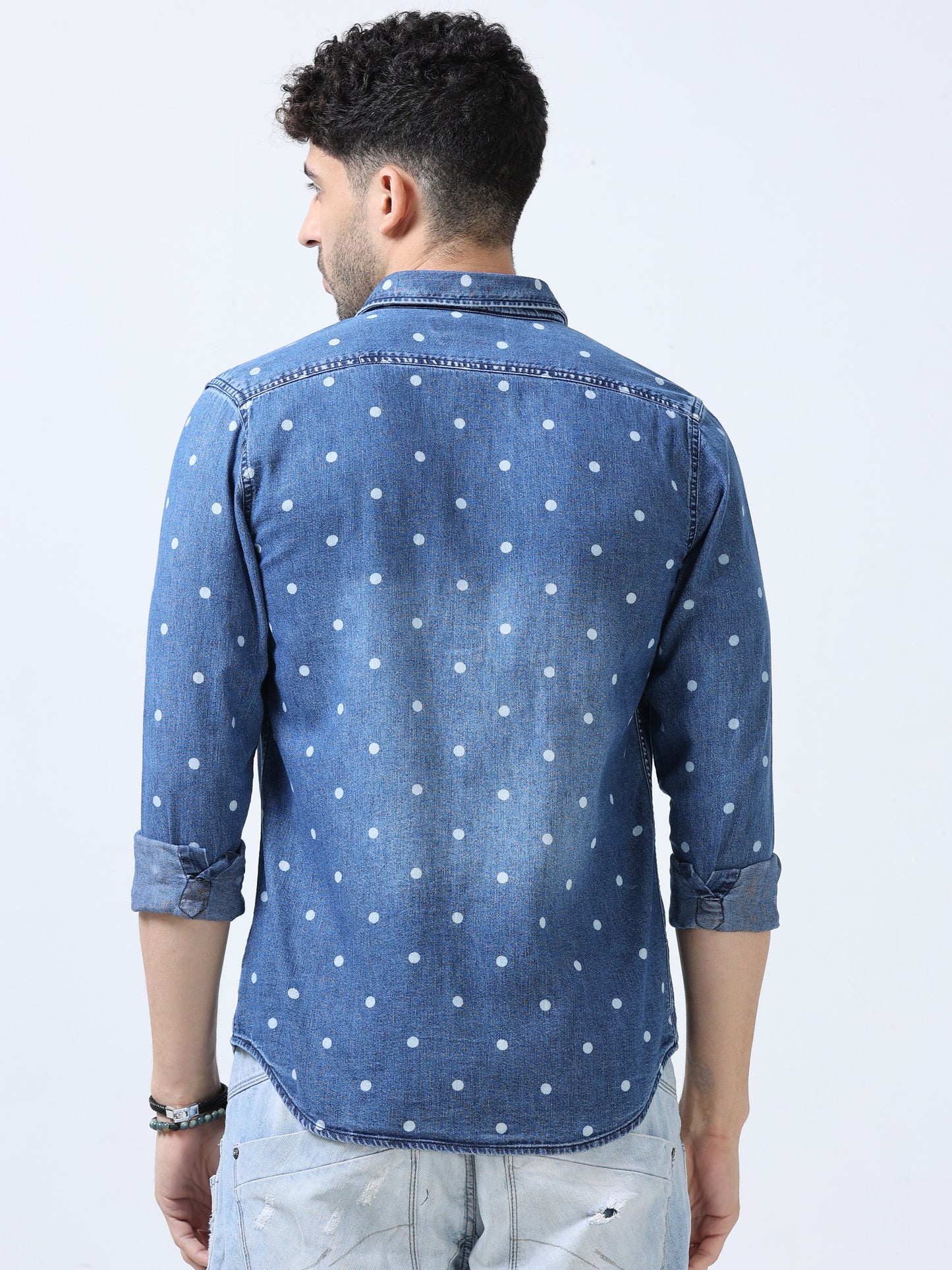 Marble Blue Polka Dot Denim Shirt