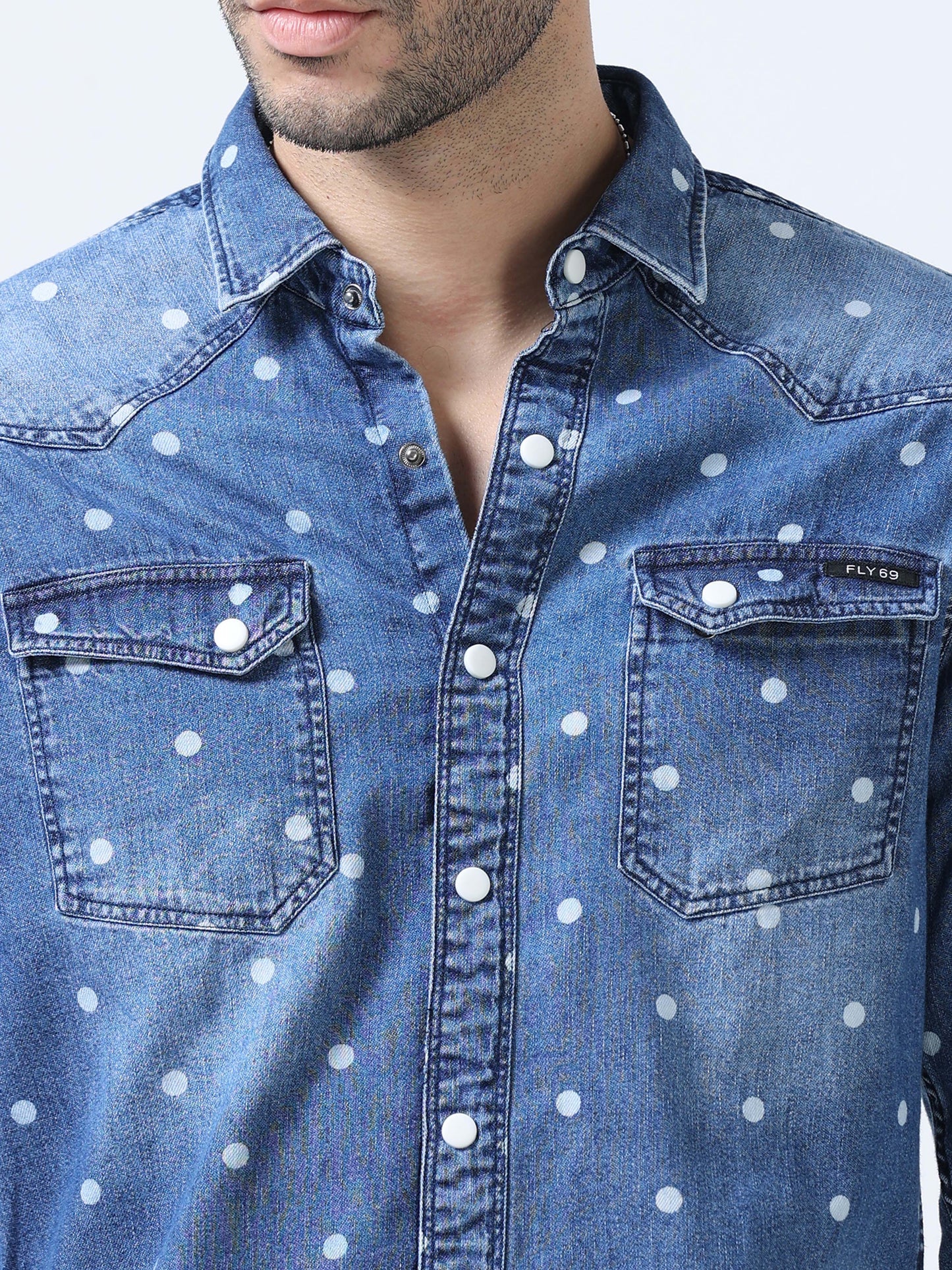 Marble Blue Polka Dot Denim Shirt