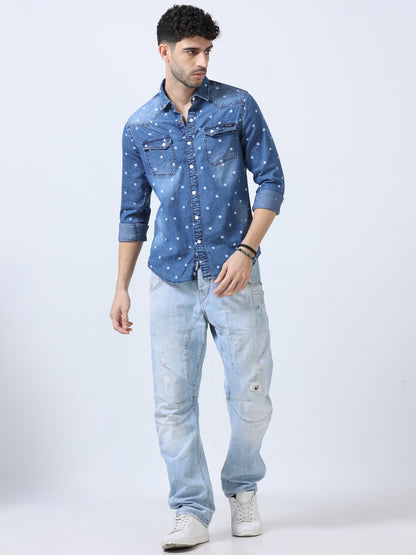 Marble Blue Polka Dot Denim Shirt