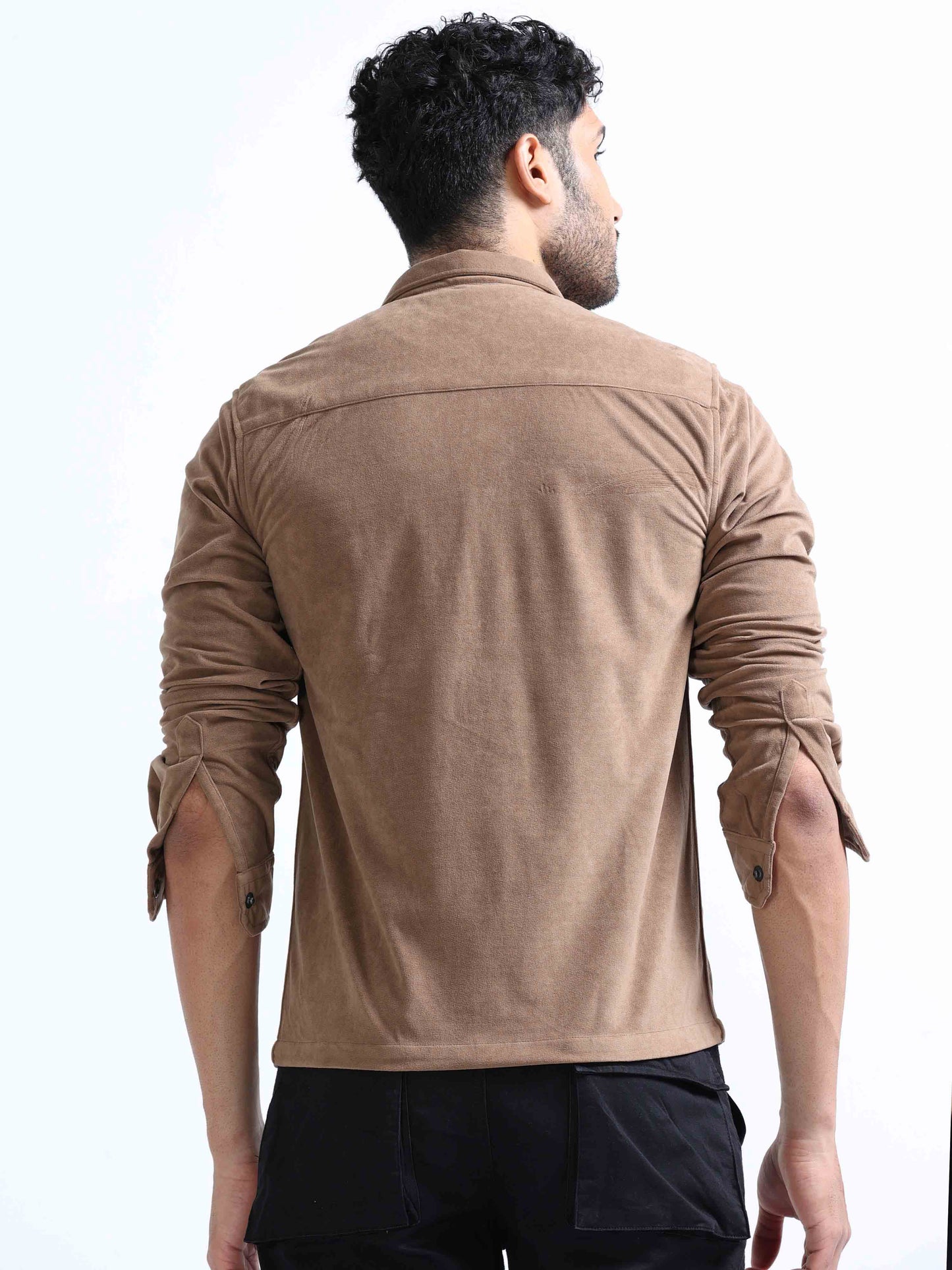 Pale Brown Velvet Over Double Shirt For Men 