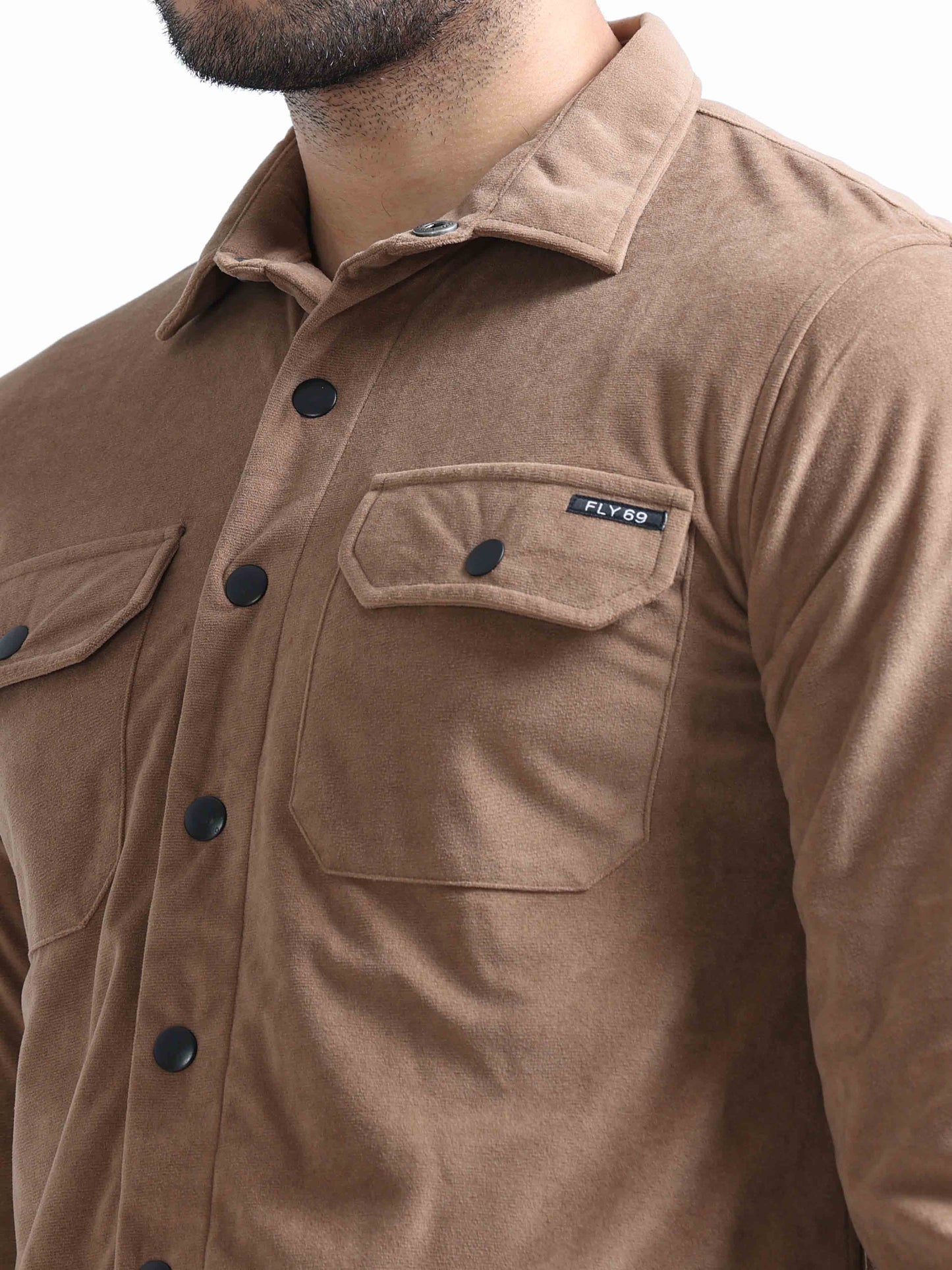 Pale Brown Velvet Over Double Shirt For Men 