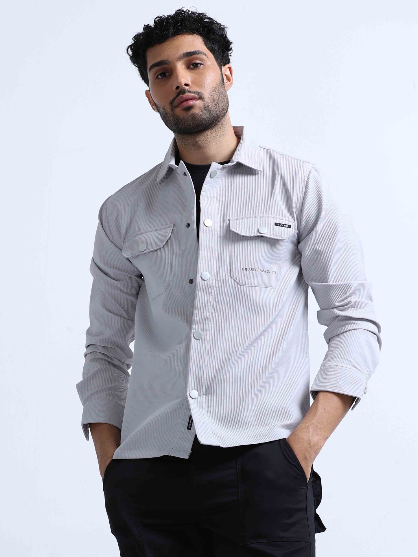 Grey Blend Over Full Sleeve Shirt For Men
