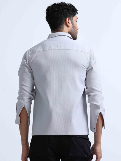 Grey Blend Over Full Sleeve Shirt For Men