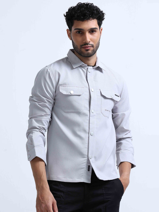 Grey Blend Over Full Sleeve Shirt For Men