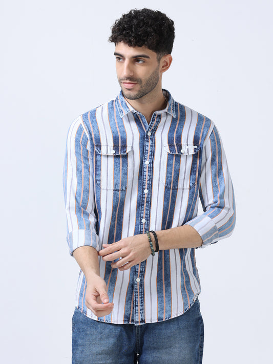 Cadet Blue Stripe Denim Shirt