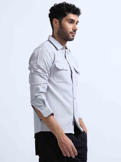 Grey Blend Over Full Sleeve Shirt For Men