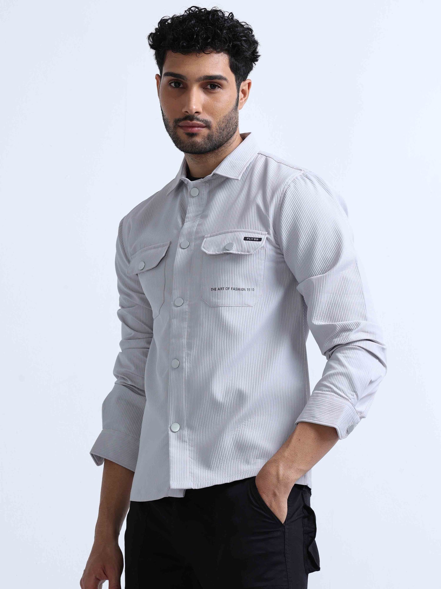 Grey Blend Over Full Sleeve Shirt For Men