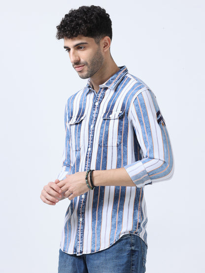 Cadet Blue Stripe Denim Shirt