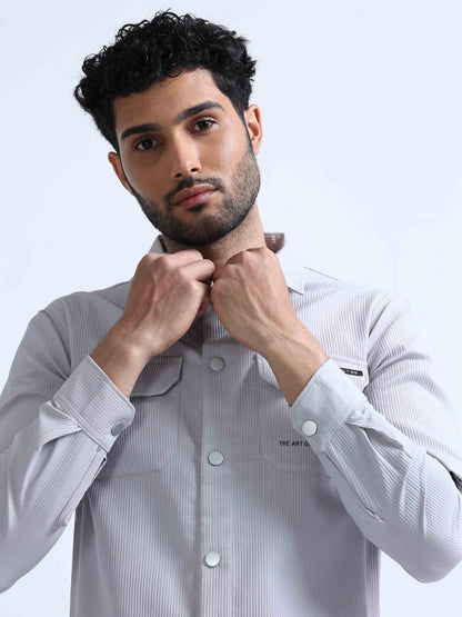Grey Blend Over Full Sleeve Shirt For Men