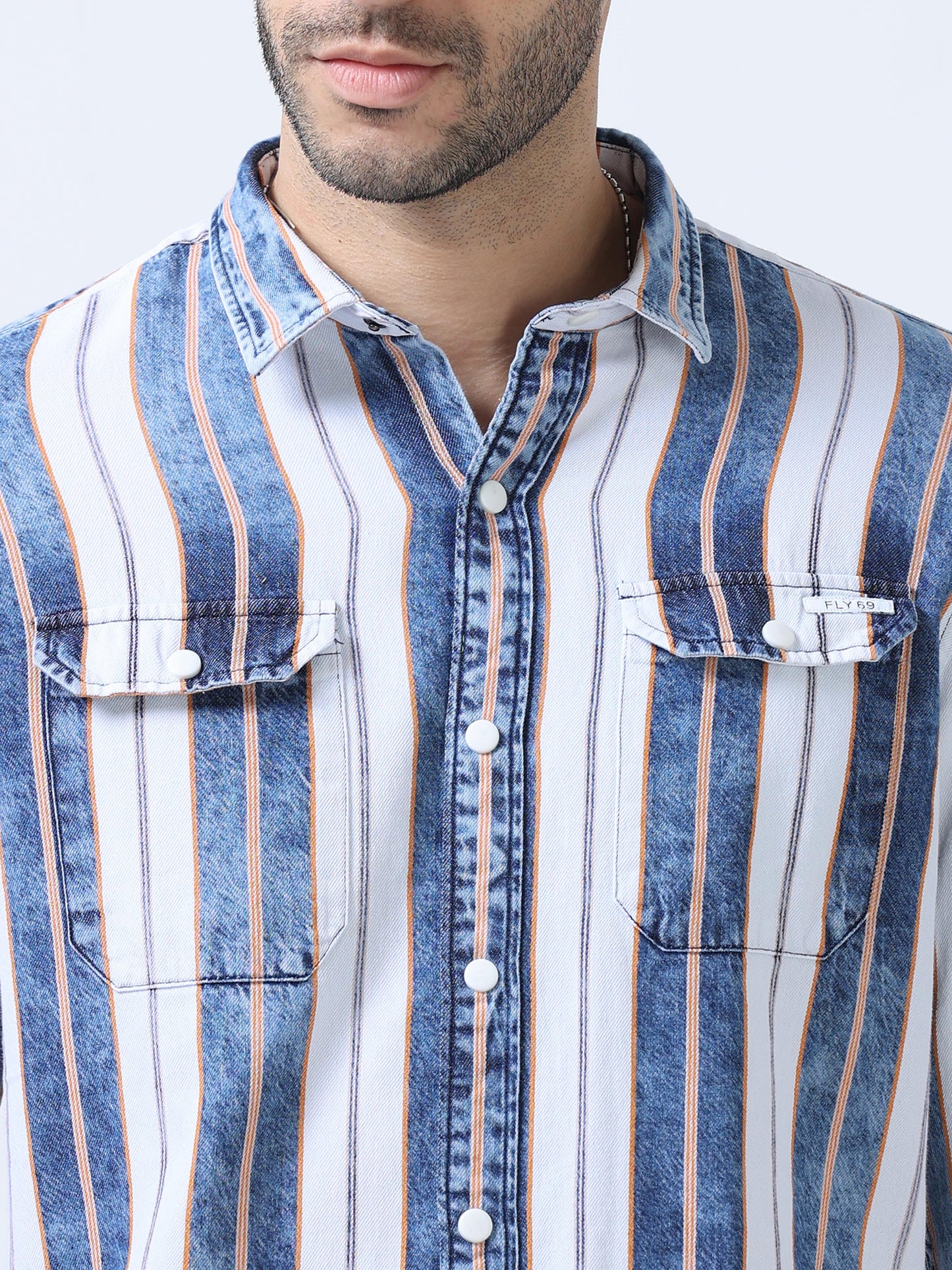 Cadet Blue Stripe Denim Shirt