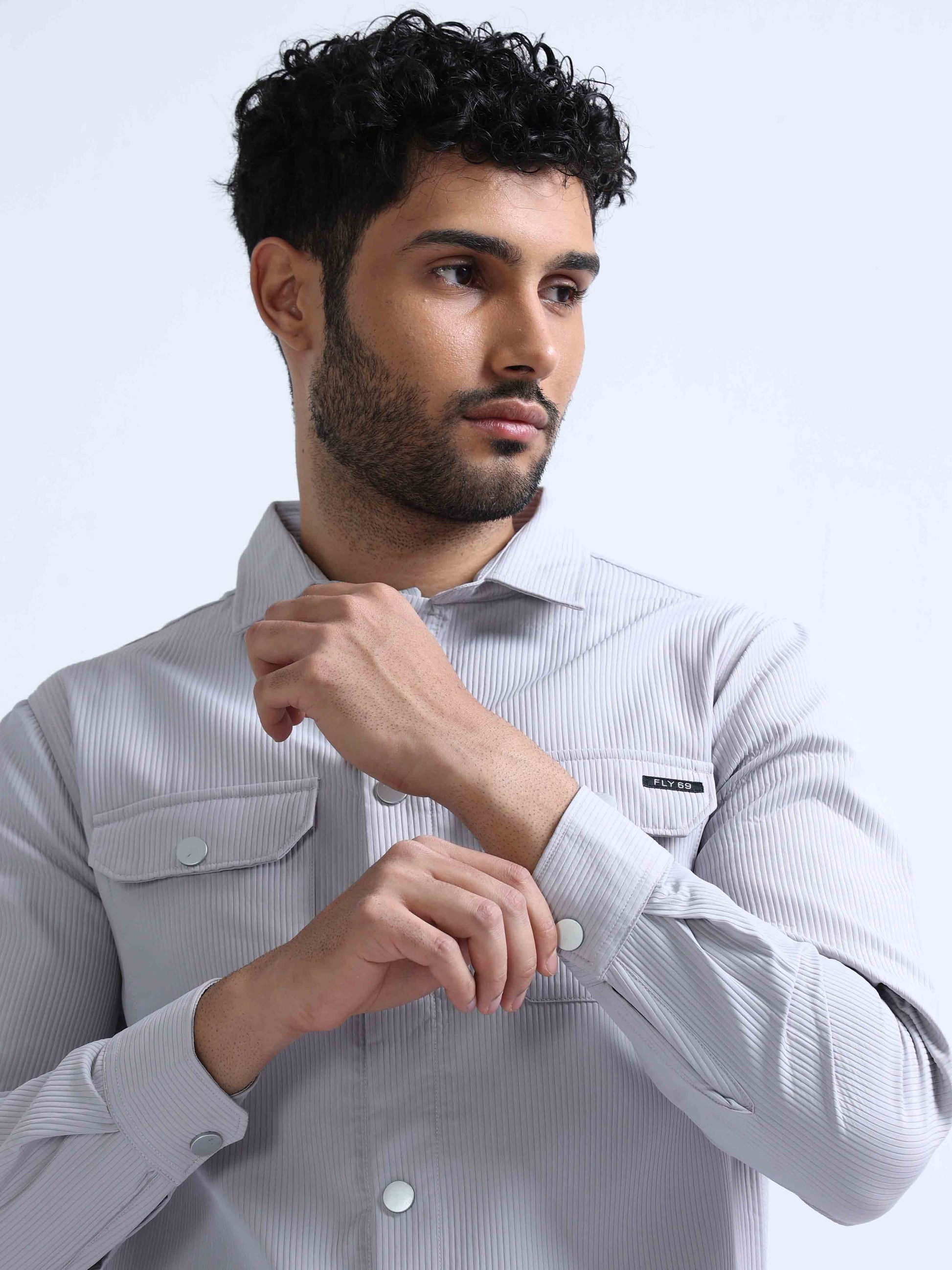 Grey Blend Over Full Sleeve Shirt For Men