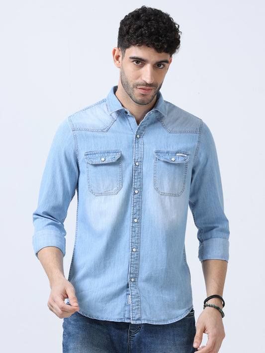 Coral Blue Denim Shirt